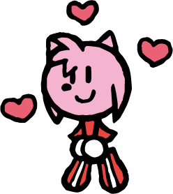 A sketch style drawing of Amy Rose. Three hearts surround her.