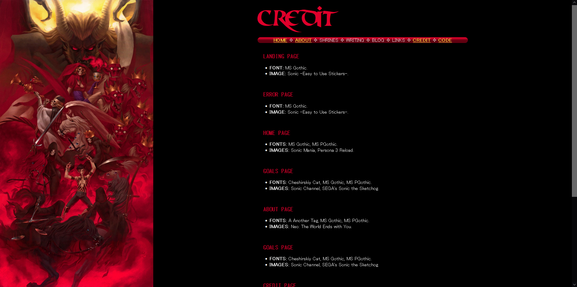 A screenshot a webpage. It's a simplistic and long display with a background on the left.