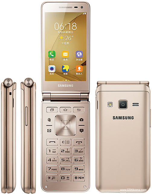 A large golden flip phone.