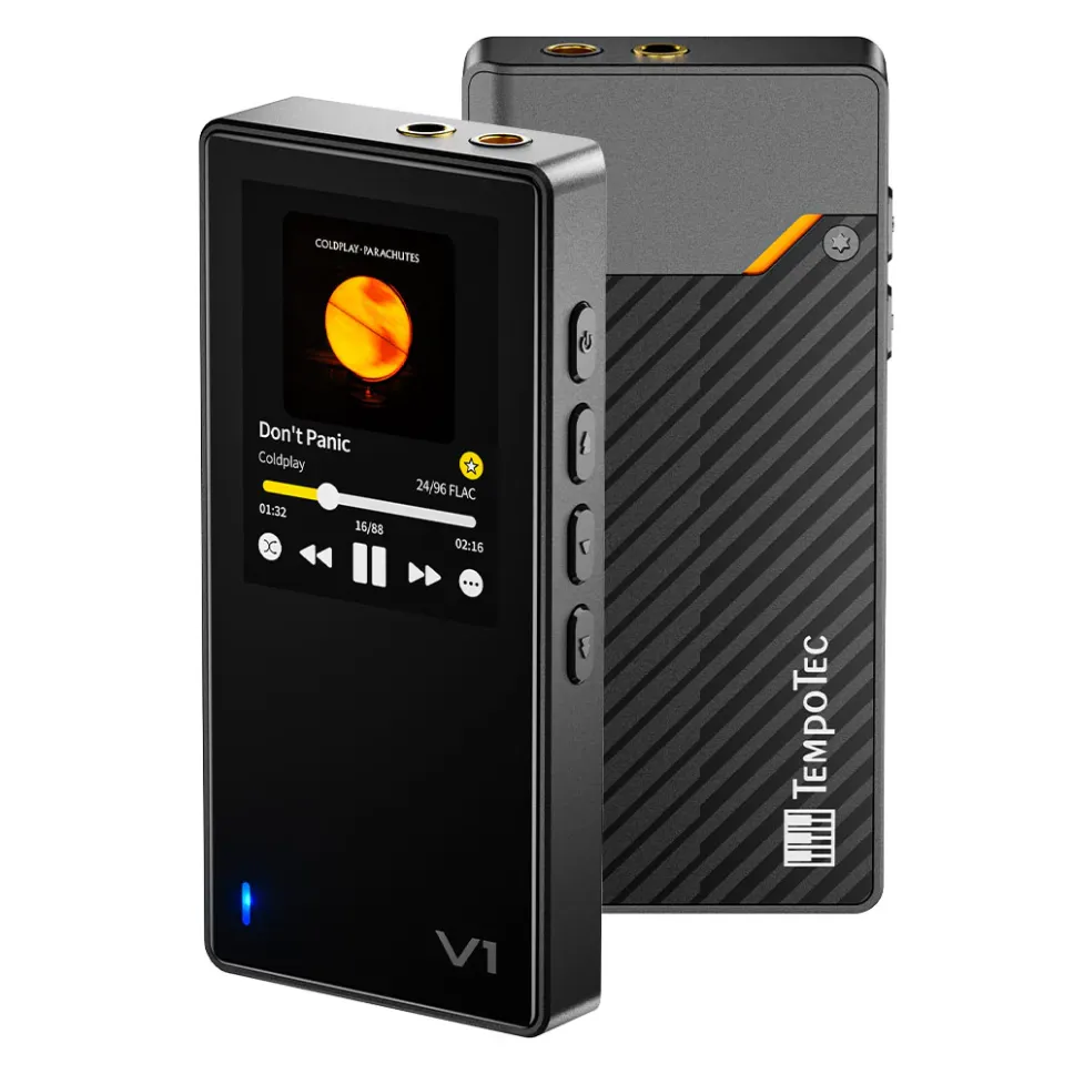 The Tempotec V1. It is a simple black rectangular digital audio player with a touchscreen.