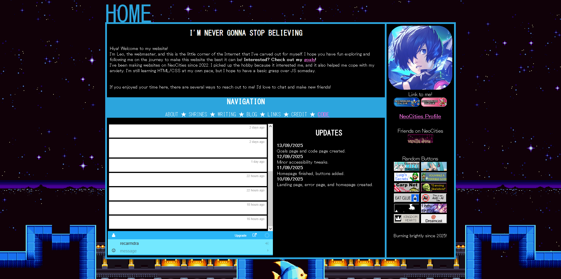 A screenshot of a simple homepage with a sidebar on the right.