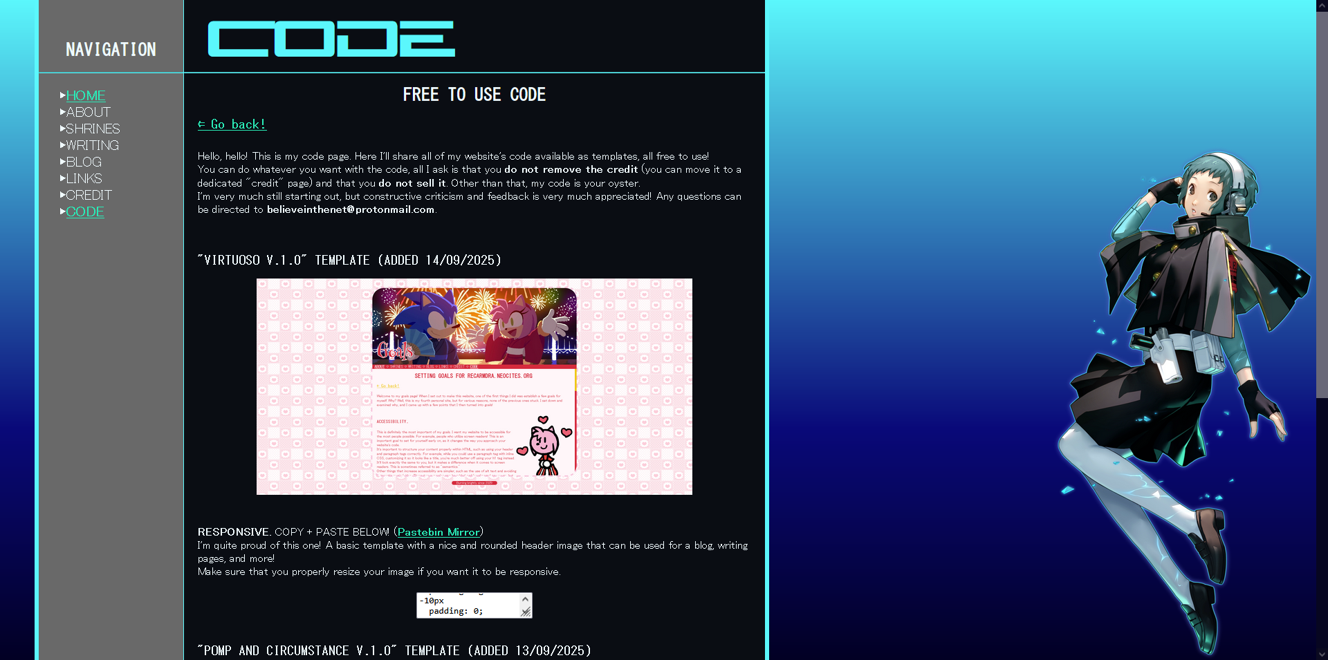 A screenshot of a simple homepage with a sidebar on the left