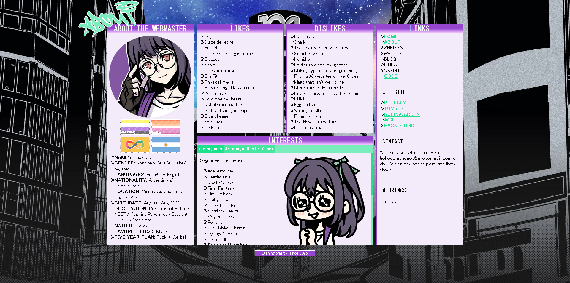 A screenshot a webpage. There are five boxes to display information in.